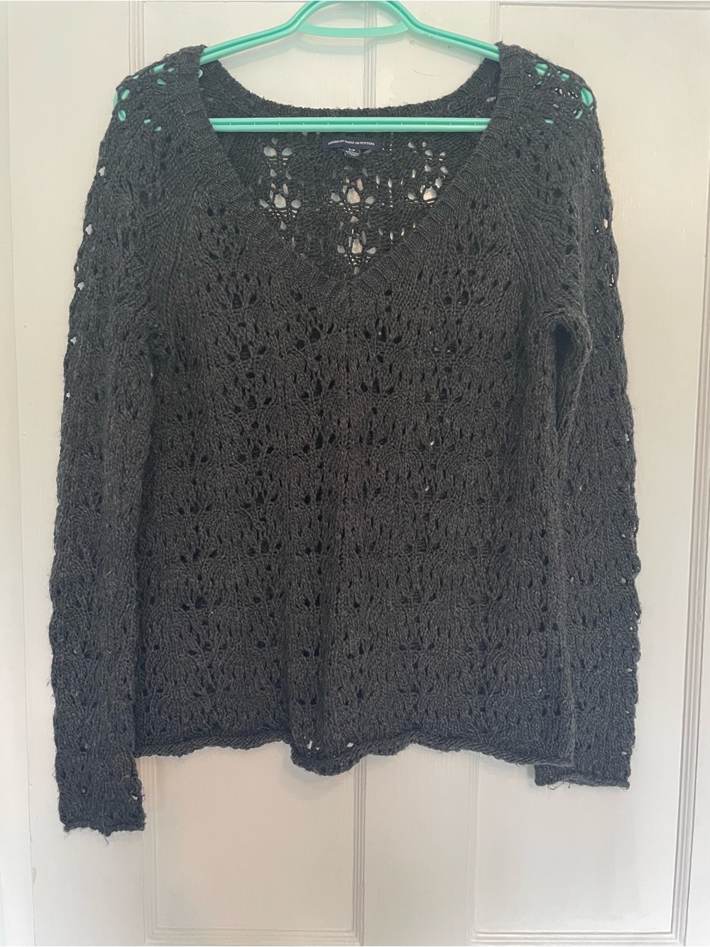 American Eagle V‑Neck Knit Sweater in Charcoal